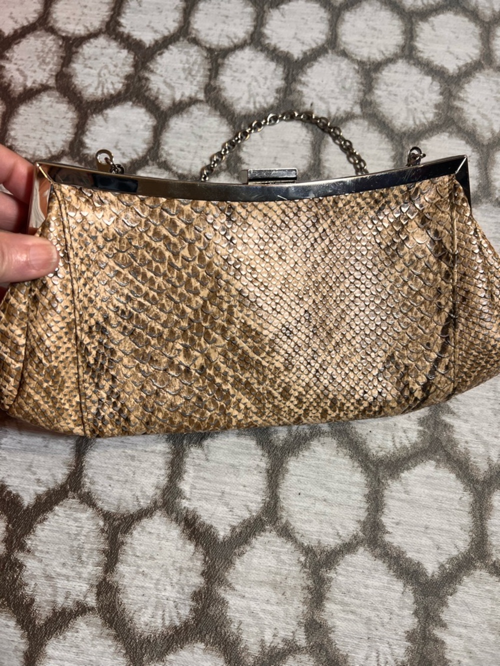 Metallic Gold Python-Texture Evening Shoulder Bag - Picture 2 of 8
